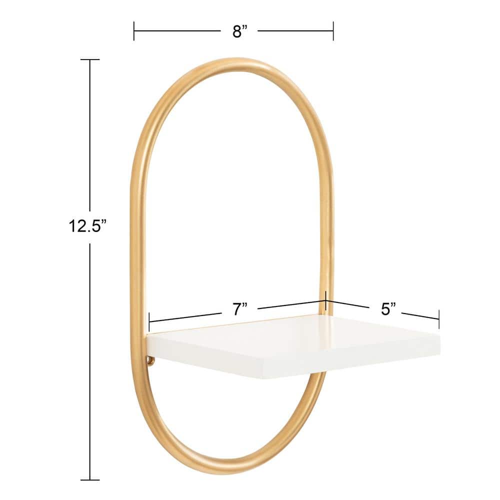 White and Gold Modern Floating Wall Shelves Set of 2