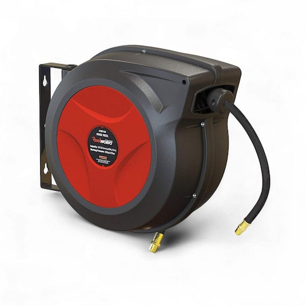 REELWORKS Air Hose Reel Retractable 3/8 in. x 50 ft. Hybrid Polymer Hose Max 300PSI Commercial Polypropylene Construction