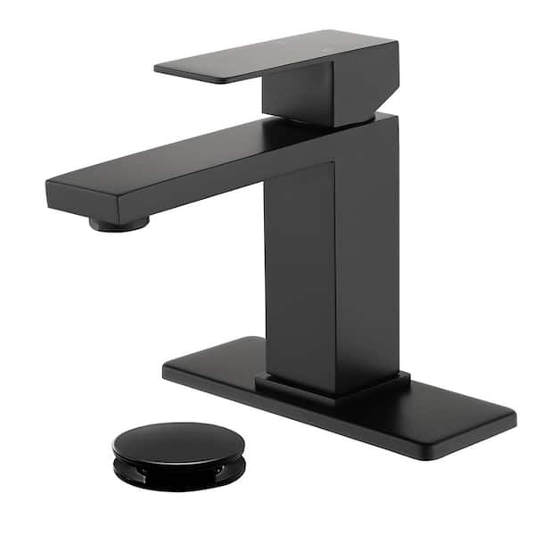 Single Handle Single Hole Bathroom Faucet with Deck Plate Vanity Sink Faucet in Matte Black