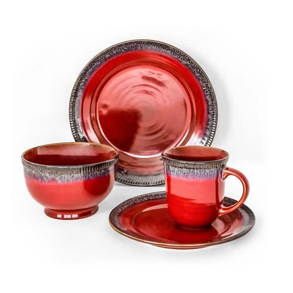 Over and Back Roots 16-Piece Casual Red Porcelain Dinnerware Set (Service for 4)