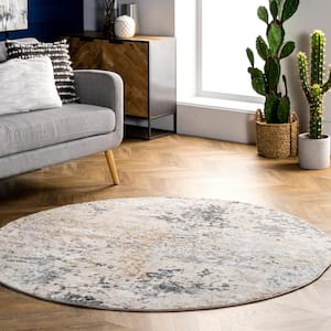 Contemporary Motto Abstract 6 ft. x 6 ft. Beige Indoor Round Area Rug