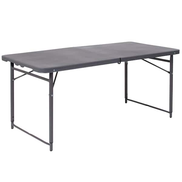 48.25 in. Dark Gray Plastic Tabletop Metal Frame Folding Table CGA-FLF ...