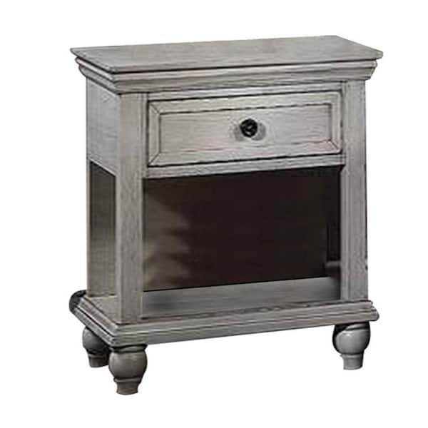 Benjara 24 in. 1-Drawer Gray and Black Wooden Nightstand