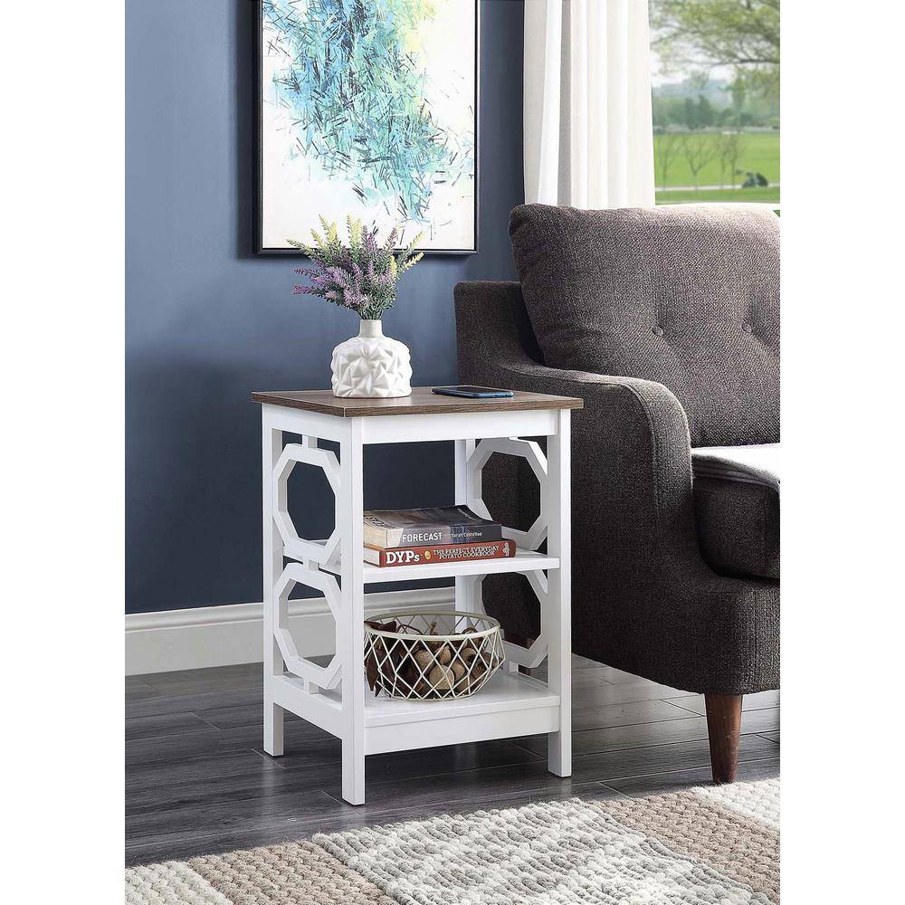 Omega Driftwood & White Square Wood End Table with Shelves