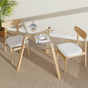 Modern Natural Glass 35.5 in. 3 Legs Base Dining Table Seats 4