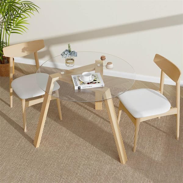 Costway Modern Natural Glass 35.5 in. 3 Legs Base Dining Table Seats 4 HCST03056