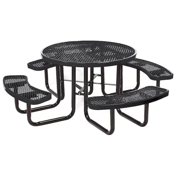 Leisure Craft Portable 46 in. Black Commercial Round Picnic Table ...