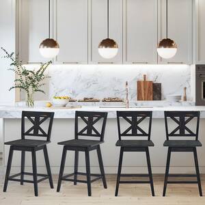 4PCS 38 in. High Back Swivel Bar Stools w/Footrest Counter Height Chairs for Home Black