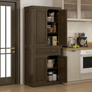 Distressed Brown Wood 30 in. Pantry Cabinet with 4 Doors, Drawer and Farmhouse Style