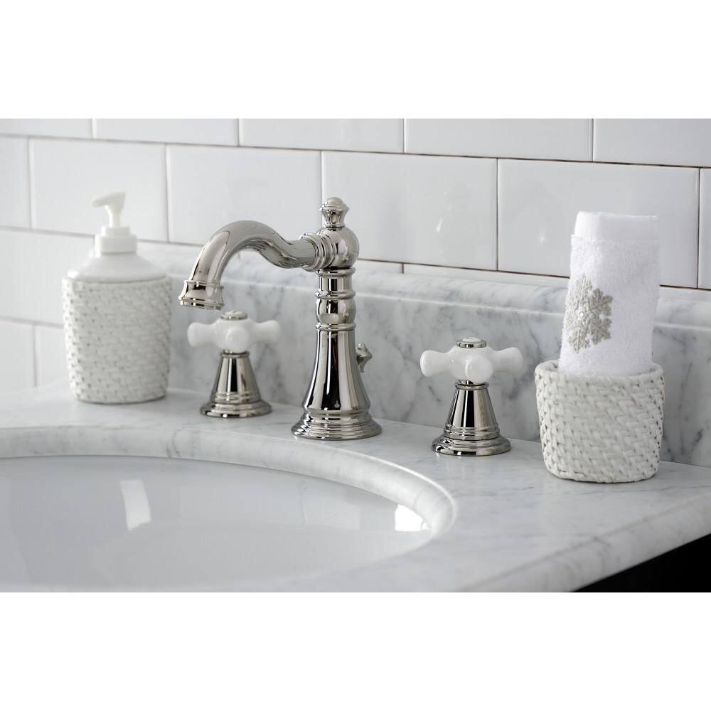 Polished Nickel Victorian Widespread Bathroom Faucet with Pop-Up Drain