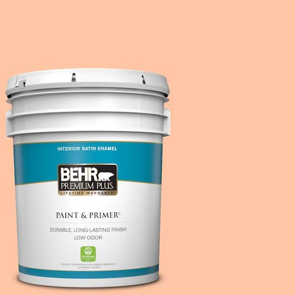 BEHR PREMIUM PLUS 5 gal. #240A-3 Bright Citrus Satin Enamel Low Odor Interior Paint & Primer