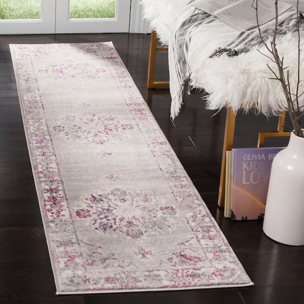 Skyler Gray/Pink 2 ft. x 6 ft. Border Runner Rug