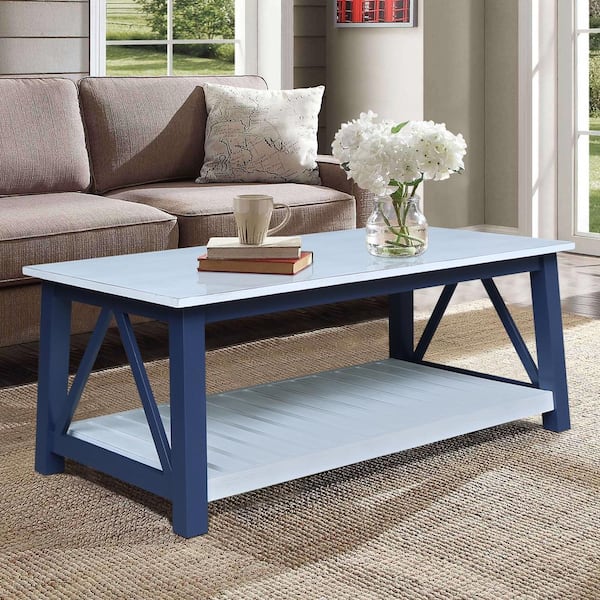 International Concepts Surrey Chalk/Blue 50 in. Solid Wood Coffee
