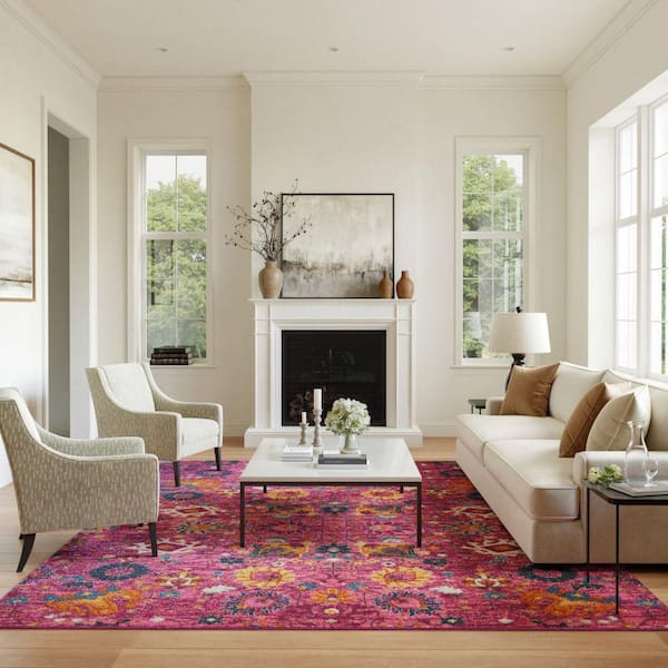 Passion Fuchsia 8 ft. x 10 ft. Floral Transitional Area Rug
