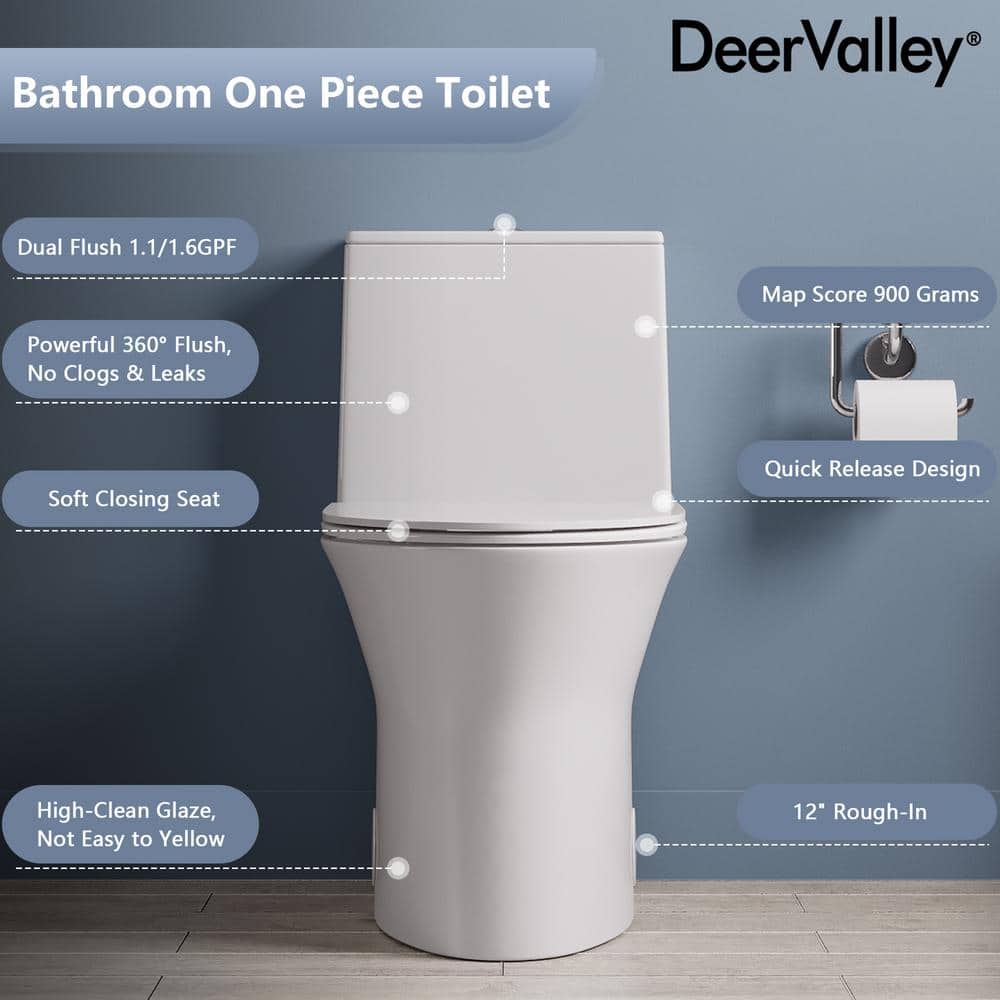 White Ceramic Elongated Dual Flush One-Piece Toilet