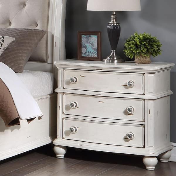 Acme Furniture Jaqueline Antique White Finish 3 - Drawer 19 in. W Nightstand