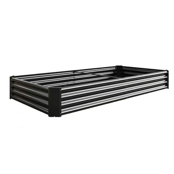 GAWEZA 7.6 x 3.7 x 1 ft. Black Galvanized Steel Rectangular Outdoor Raised Beds Garden Planter Box Vegetables, Flower, Herbs