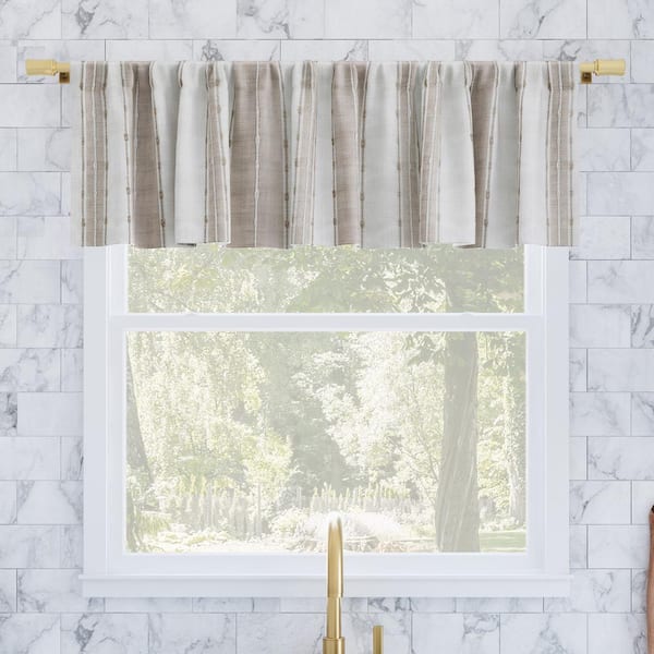 Sun Zero Cassidy Stripe Linen/White 52 in. W x 14 in. L Rod Pocket Light Filtering Curtain Valance for Kitchens (Single Panel)