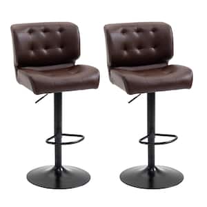 45 in. Brown Low Back Metal Adjustable Bar Stool with Thick Padded Cushion Seat 2 Set of Included
