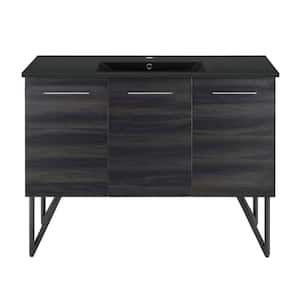 Annecy 48 in. W Bathroom Vanity in Black Walnut with Black Ceramic Sink Top