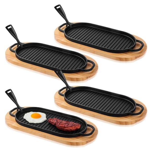 JFVKAF 4-Piece Cast Iron Sizzling Fajita Skillet Pan Set with