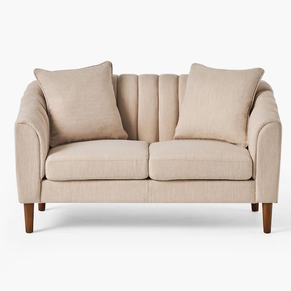 Noble House Gamay 59.25 in. Beige Solid Fabric 2-Seats Loveseats with Armrests