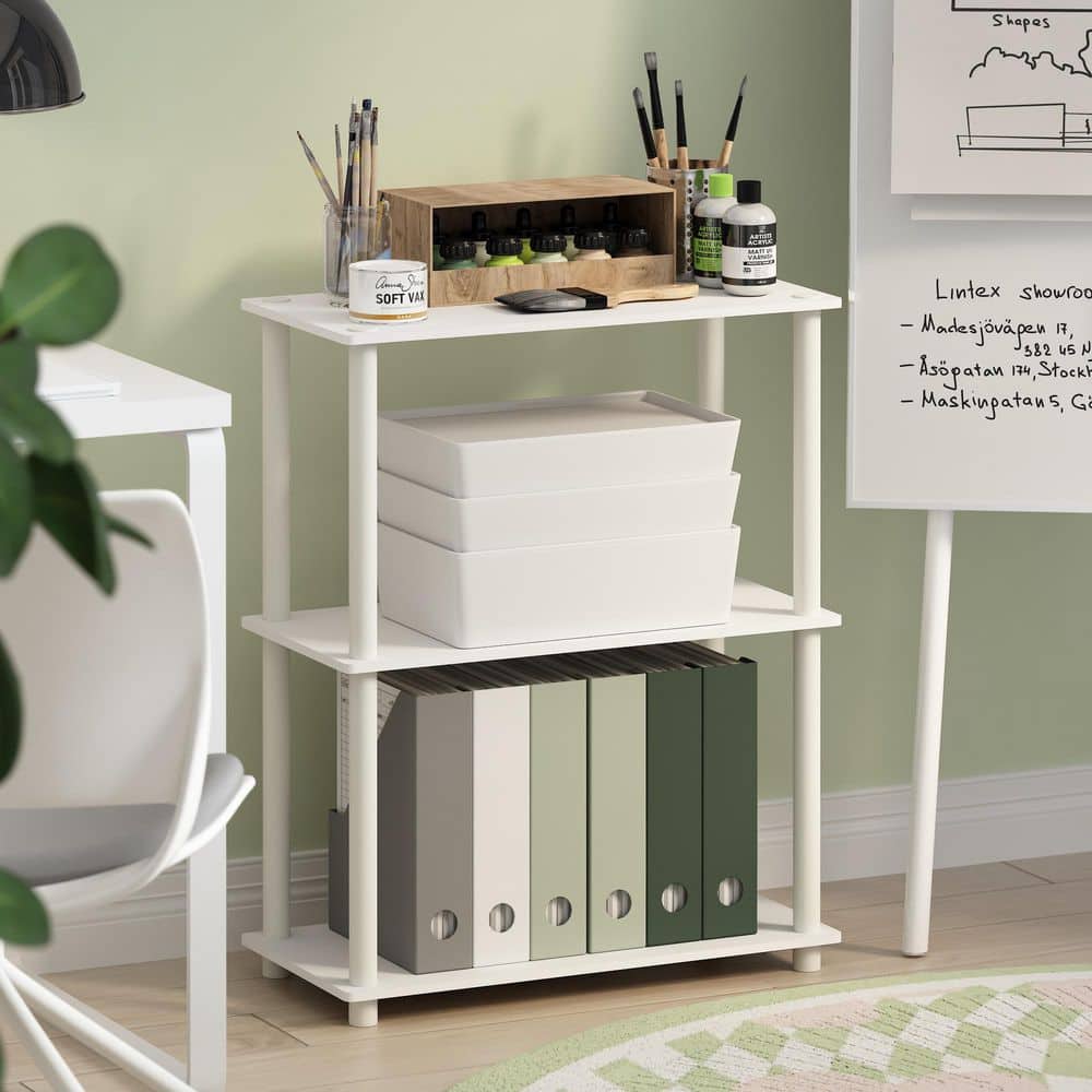 TURN-N-TUBE 29.6 in. Tall White/White Wood 3-Shelf Bookcase