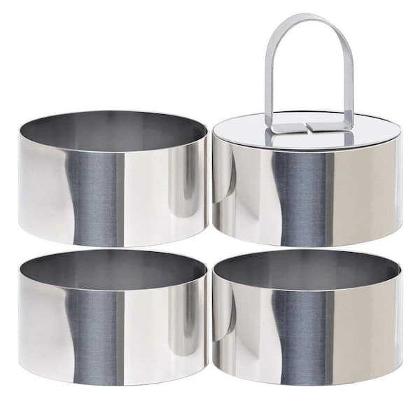 3 in. Stainless Steel Round Cake Ring Mold with Pusher and 4 Food Forms for Pancake, Salad, Mousse, Tuna Tartare