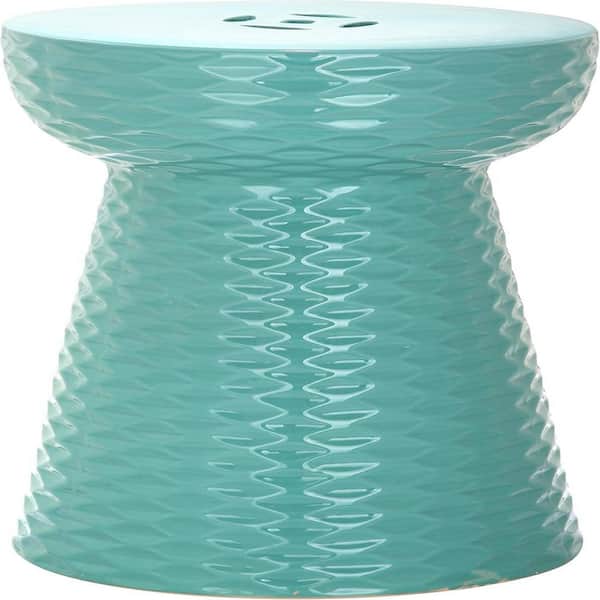 Glazed Ceramic Decorative Garden Stool, Light Blue