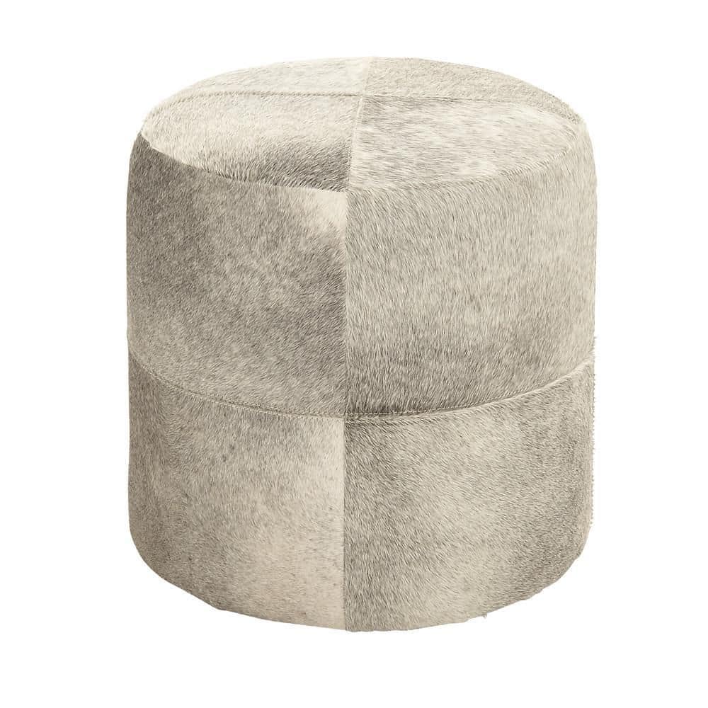 Gray Handmade Cowhide Patchwork Pouf Ottoman 16" x 16" x 16"