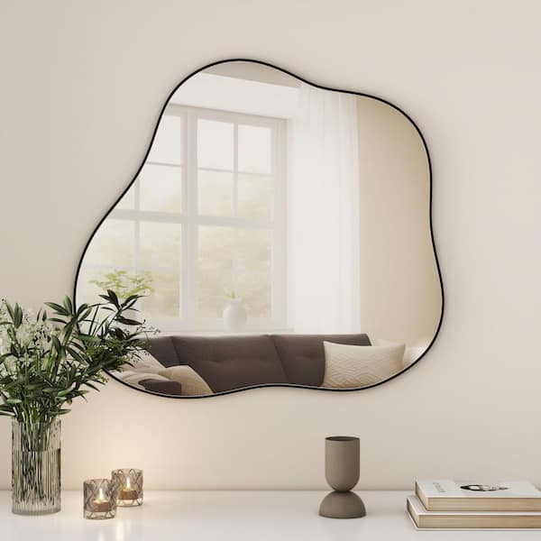 THKSHOUZ 29.5 in. W x 31.5 in. H Irregular Wall Mirror Large Asymmetrical Decorative Mirror for Living Room