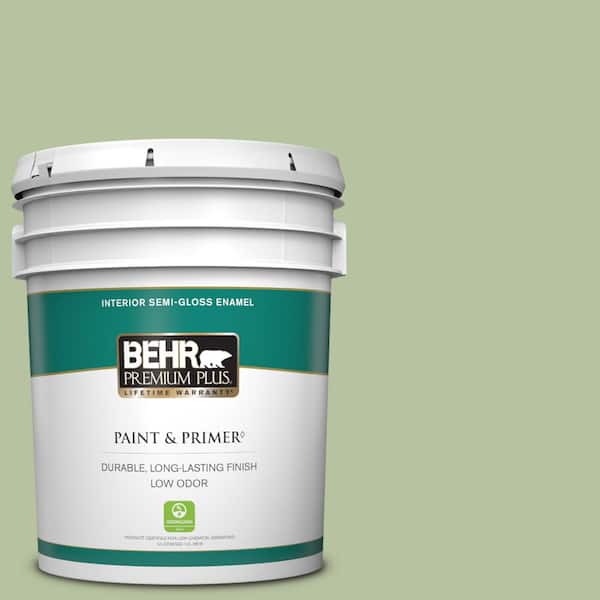 BEHR PREMIUM PLUS 5 gal. #M380-4 Chopped Dill Semi-Gloss Enamel Low Odor Interior Paint & Primer
