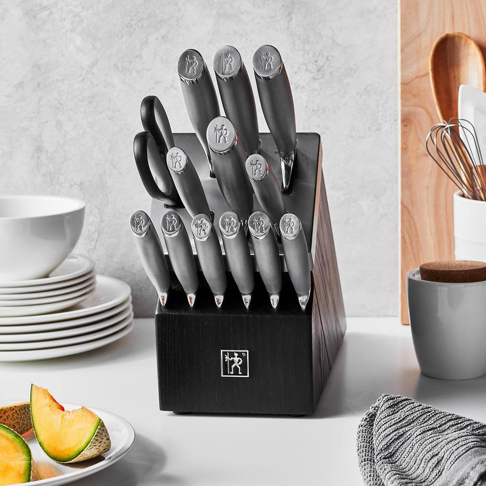 HENCKELS Modernist 14-Piece Self-Sharpening Knife Set with Block, Chef Knife, Paring Knife, Bread Knife, Steak Knife, Stainless Steel, Walnut