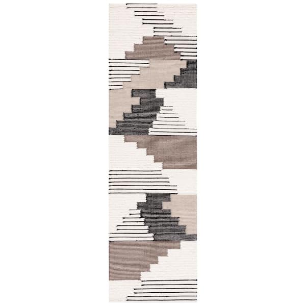 Kenya 2 ft. x 12 ft. Black/Ivory Geometric Runner Rug