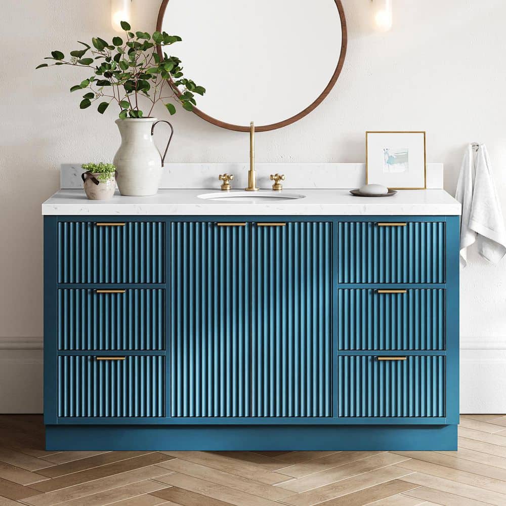Milan 60 in. Single Sink Freestanding in Vintage Blue Bath Vanity with Carrara White Quartz Top price history on PriceWatchPro