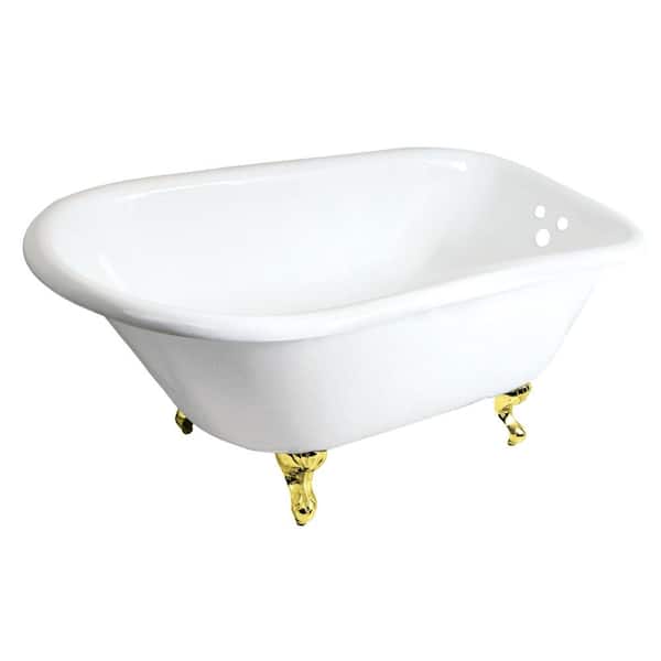Aqua Eden 48 in. x 30.1 in. Cast Iron Classic Flat-Rim Clawfoot Soaking Bathtub in White/Polished Brass