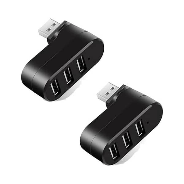 3-Port USB Hub Rotatable Multiport Splitter Adapter with 3-USB Ports Charger Data Extender for MacBook Laptop Car 2-Pack