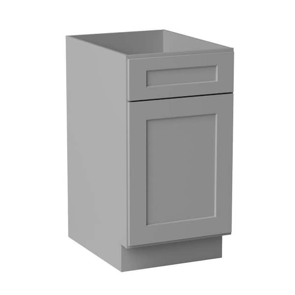 18 in. W x 24 in. D x 34.5 in. H Ready to Assemble Solid Wood Shaker Base Trash Roll Out Kitchen Cabinet in Light Grey