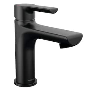 Flute Single-Handle Single-Hole Bathroom Faucet with Deckplate Included in Matte Black