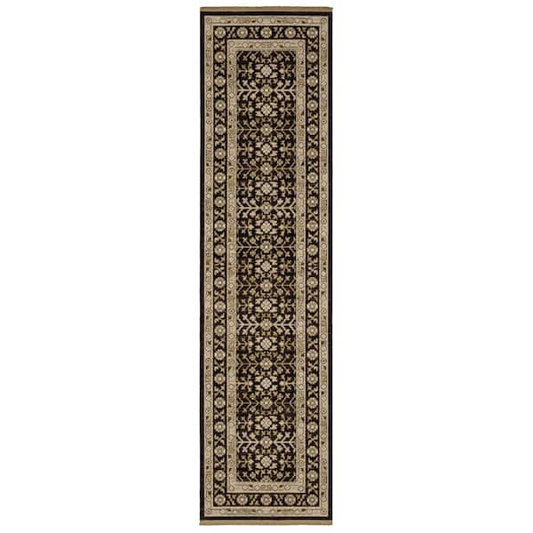 Amara 2 ft. x 10 ft. Black/Beige Floral Area Rug