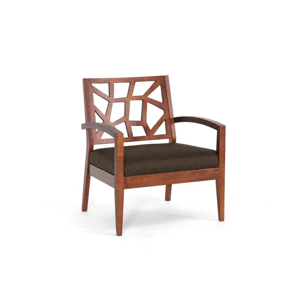 Danish Modern Dark Brown Microfiber Lounge Chair with Walnut Veneer