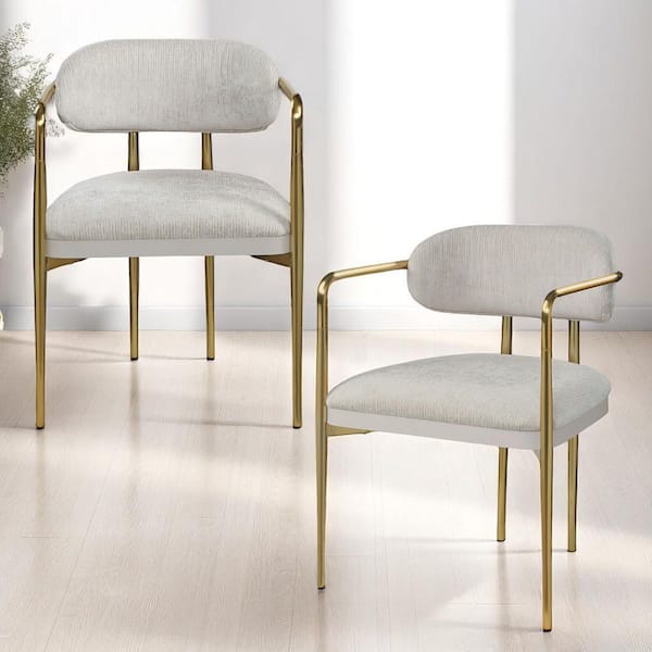 Acme Furniture Zayn Beige Chenille and Gold Fabric Arm Chair (Set