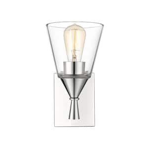 Artini 6 in. 1-Light Chrome Wall Sconce with Clear Shade