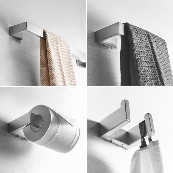 Boyel Stainless Steel 4-Piece Bathroom Accessories Set Wall Mounted in Silver BMG224-4N - The Depot