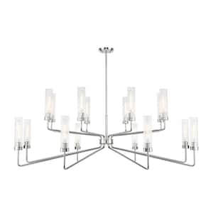 Baker 61 in. W x 23 in. H 16-Light Polished Nickel Contemporary Chandelier with Clear Ribbed Glass Shades