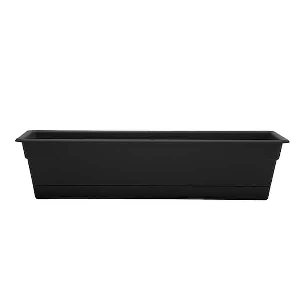 Bloem Dura Cotta 30 in. Black Plastic Window Box Planter with Tray