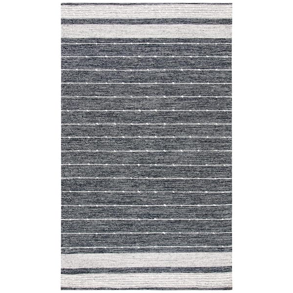 Striped Kilim 5 ft. x 8 ft. Black/Ivory Striped Area Rug