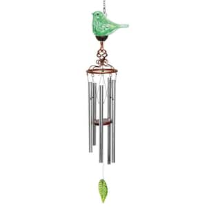 Solar Green Bird Glass Wind Chimes