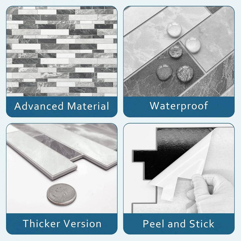 Gray Matte Peel and Stick Mosaic Wall Tile
