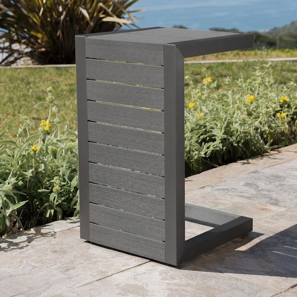 Noble House Cape Coral Grey Aluminum Outdoor Patio Side Table